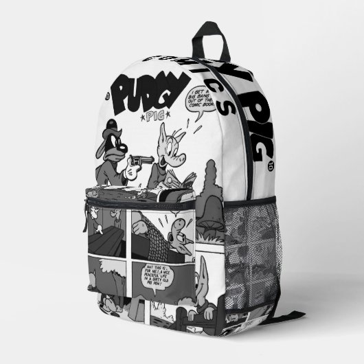 PUDGY Pig Comics Backpack  Bedruckter Rucksack (Rückseitige Ecke Rechts)