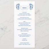 Puebla Style Blau mexikanisches Hochzeitsmenü Programm (Vorderseite)