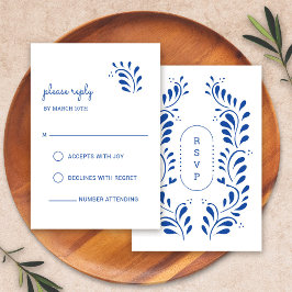 Puebla Style Blue Mexican Wedding RSVP Card