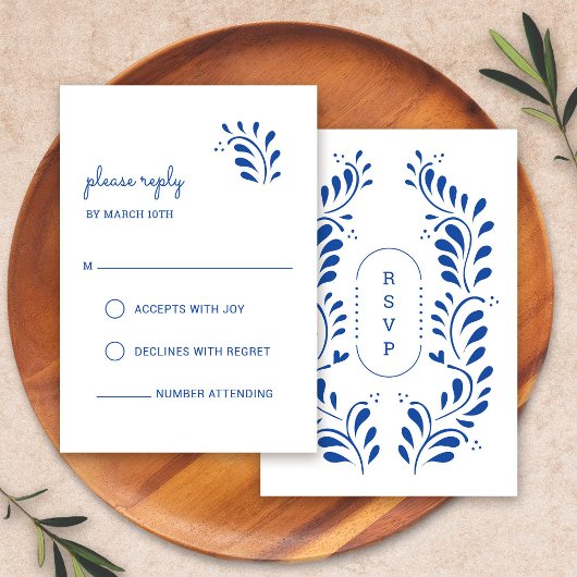 Puebla Style Blue Mexican Wedding RSVP Card