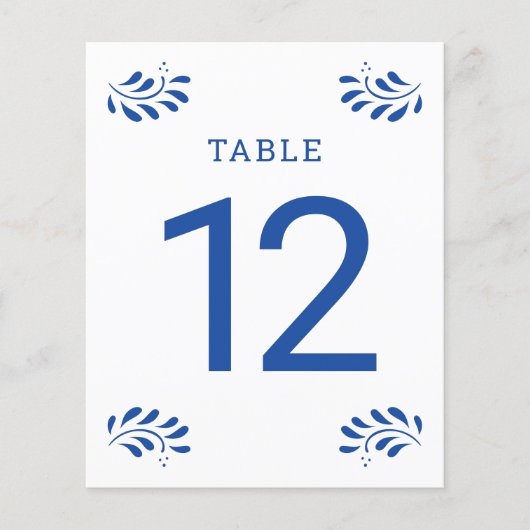 Puebla Style Blue Wedding Tischnummer (Vorderseite)
