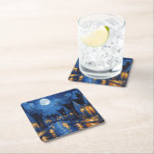 Pueblo de noche con luces y faroles rechteckiger pappuntersetzer (Vor Ort)