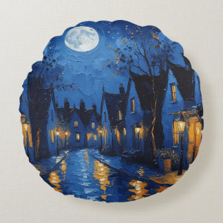 Pueblo de noche con luces y faroles rundes kissen