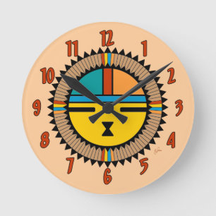 Pueblo Katsina (Kachina) Sun Face Runde Wanduhr