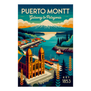 Puerto Montt Chile Retro-Reiseposter-Kunst Poster
