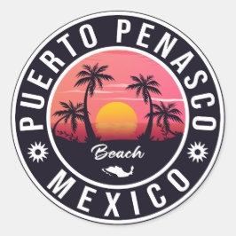 Puerto Peñasco Mexico Beach Retro Sunset 60er Runder Aufkleber