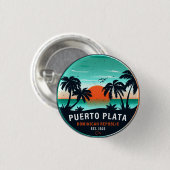 Puerto Plata Dominican Retro Sunset Souvenir 60er Button (Vorne & Hinten)