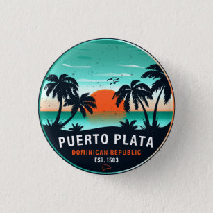 Puerto Plata Dominican Retro Sunset Souvenir 60er Button