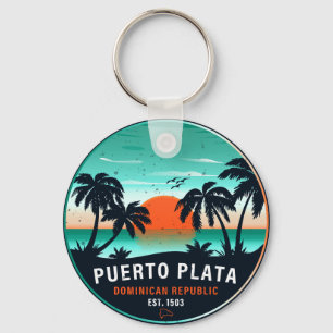 Puerto Plata Dominican Retro Sunset Souvenir 60er Schlüsselanhänger