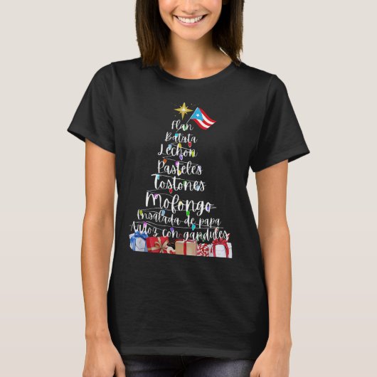 Puerto Rican Christmas Tree Lights Food Traditions T-Shirt (Vorderseite)