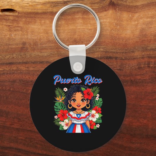 Puerto Rican Girl Culture Pride Cute Girl Traditio Schlüsselanhänger (Vorderseite)
