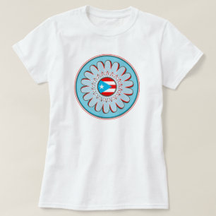 Puerto-ricanische Flagge Himmelblau Boho-Blume T-Shirt