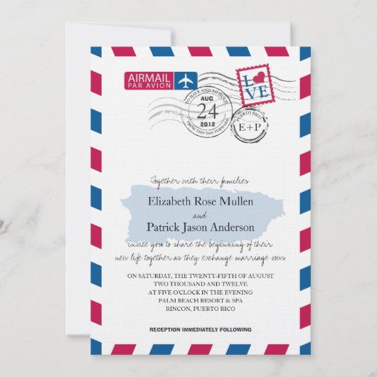 Puerto Rico Airmail Einladung zur Hochzeit (Vorderseite)