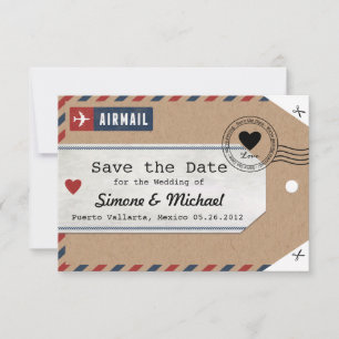 Puerto Rico Airmail Gepäckmarke Rett Datum mit Kar Save The Date