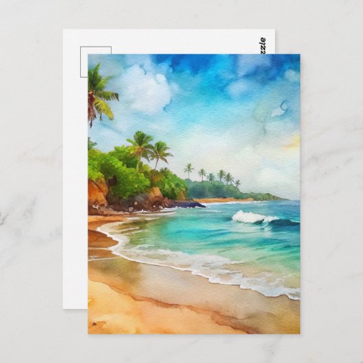 Puerto Rico Beach Watercolor Postkarte (Vorne/Hinten)