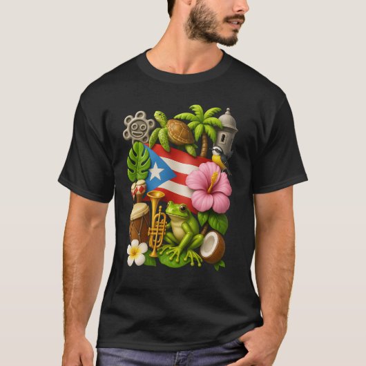 Puerto Rico Boricua Coqui Frog Taino Sun Puerto Ri T-Shirt (Vorderseite)