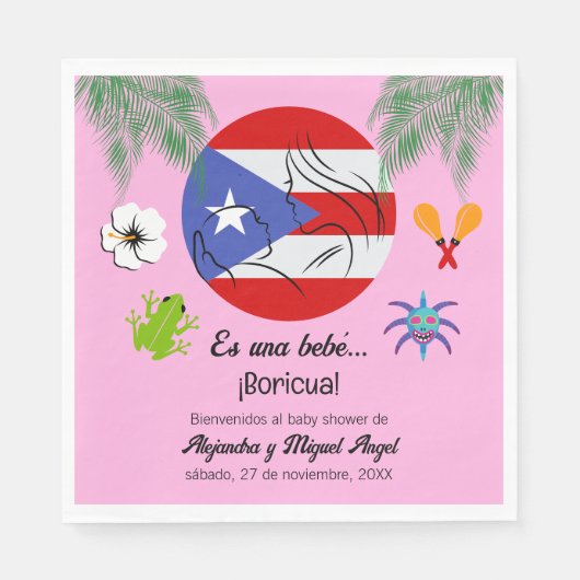 Puerto Rico Boricua Girl Pink Baby Dusche Serviette (Vorderseite)