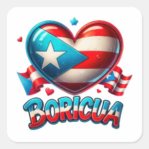 Puerto Rico Boricua Liebe Herzenflagge Quadratischer Aufkleber