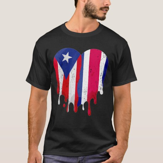Puerto Rico Costa Rica Flag Heart Grown Patriot Co T-Shirt (Vorderseite)