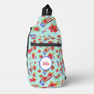 Puerto Rico Fahne mit flora de maga boricua Crossbody Bag