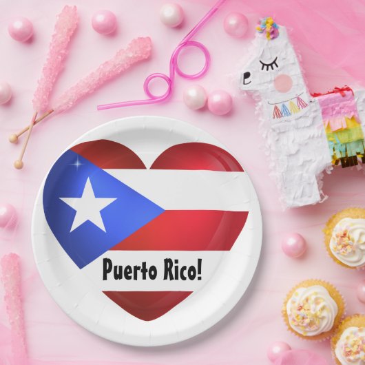 Puerto Rico Flag Herz Pappteller (Party)