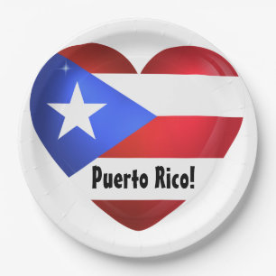 Puerto Rico Flag Herz Pappteller