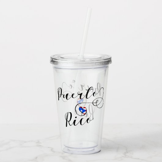 Puerto Rico Flag Herz-Script, Puerto-Rico-Flagge Acryltrinkbecher (Rückseite)