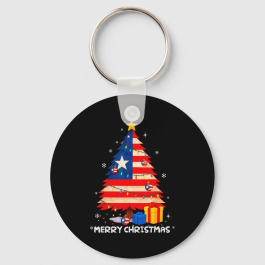 Puerto Rico Flag Tree Lights Christmas Pajamas -co Schlüsselanhänger (Vorderseite)