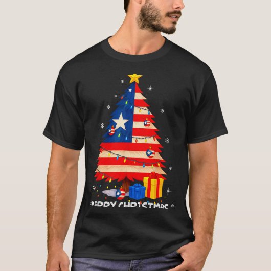 Puerto Rico Flag Tree Lights Christmas Pajamas -co T-Shirt (Vorderseite)
