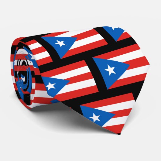 Puerto-Rico-Flagge Gemustert II Schwarz Krawatte (Gerollt)