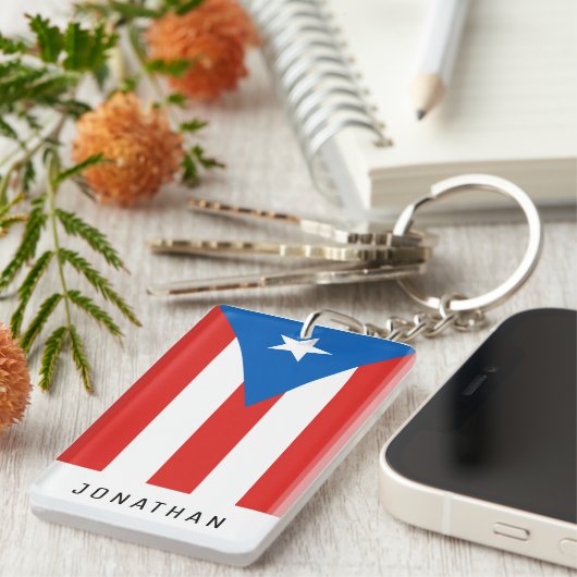 Puerto-Rico-Flagge mit Personalisiertem Namen Schlüsselanhänger (Vorderseite rechts)