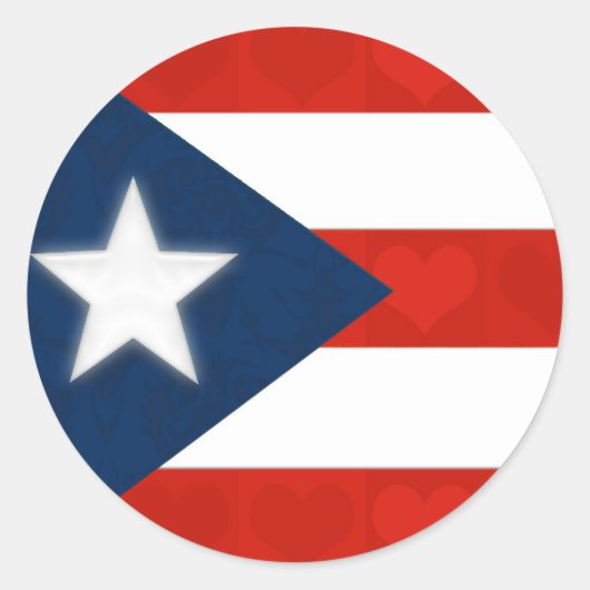 Puerto-Rico-Flagge mit roten Streifen der Herzen Runder Aufkleber (Vorderseite)