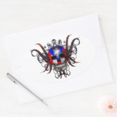 Puerto-Rico-Flagge - Schädel Ovaler Aufkleber (Umschlag)