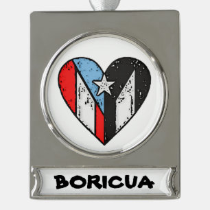 Puerto-Rico-Flaggen Boricua Heart, Puerto Rico Banner-Ornament Silber