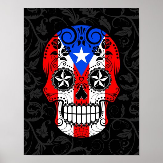 Puerto Rico Flaggenzuckerschädel mit Rose Poster (Vorne)