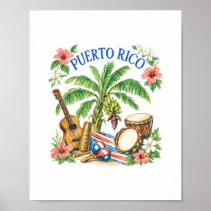 Puerto Rico Heritage Tropische Musik Vintage-Kunst Poster