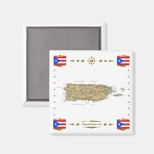 Puerto Rico Karte + Flaggen Magnet (Vorderseite/Rückseite)