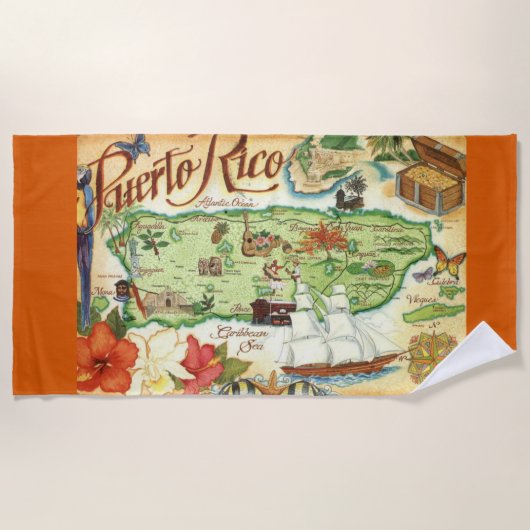 Puerto Rico Karte Strandtuch (Vorderseite)