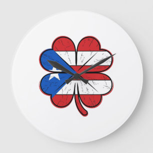 Puerto Rico Kleeblattflagge Vintage Gravur Vektor  Große Wanduhr