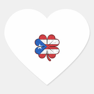 Puerto Rico Kleeblattflagge Vintage Gravur Vektor Herz-Aufkleber