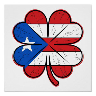 Puerto Rico Kleeblattflagge Vintage Gravur Vektor Poster