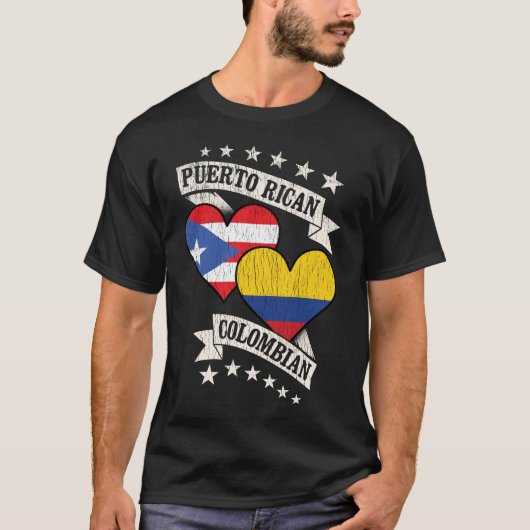 Puerto Rico Kolumbianische Herzfahnen T-Shirt (Vorderseite)