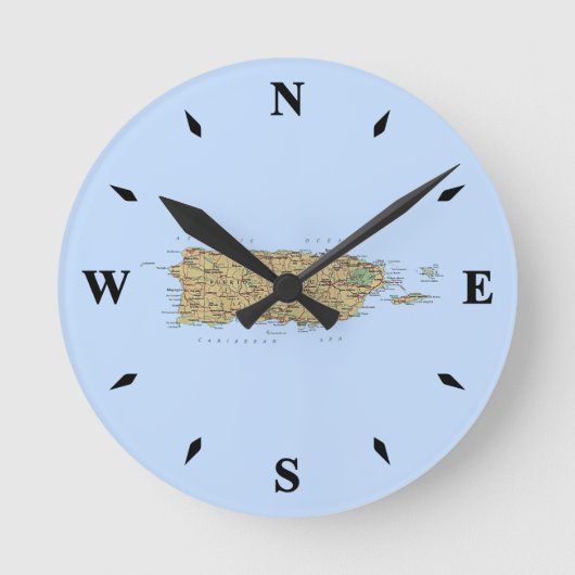 Puerto Rico Map Clock Runde Wanduhr (Vorderseite)