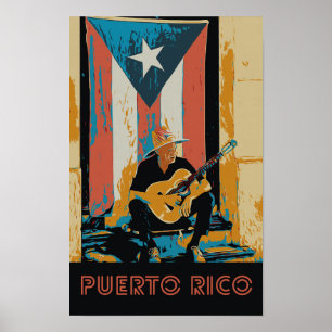 Puerto Rico, Musiker und Flag Postcard Poster