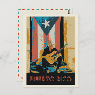 Puerto Rico, Musiker und Flag Postcard Postkarte