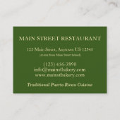 Puerto Rico Pasteles Savory Banana Leaf Cakes Visitenkarte (Rückseite)