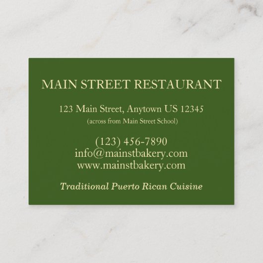 Puerto Rico Pasteles Savory Banana Leaf Cakes Visitenkarte (Rückseite)