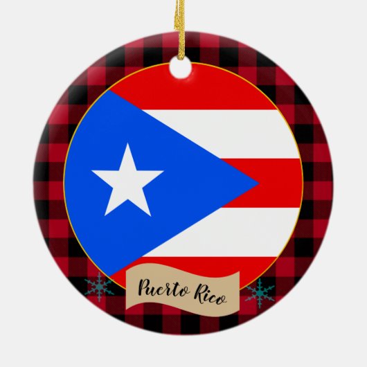 Puerto Rico, Red Buffalo kariert & Puerto Rico Fla Keramik Ornament (Hinten)
