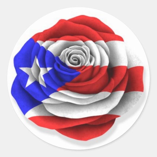Puerto-Rico-Rose-Flag auf Weiß Runder Aufkleber (Vorderseite)