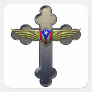 Puerto Rico - Schild u. Kreuz Quadratischer Aufkleber